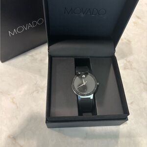 Movado Sapphire Black Minimalist Watch with Silicone Band
